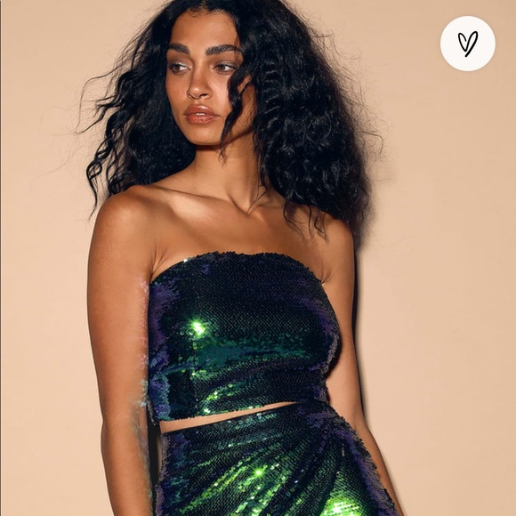 NWT Lulus Dancefloor Favorite Green Sequin Crop - Picture 5 of 6